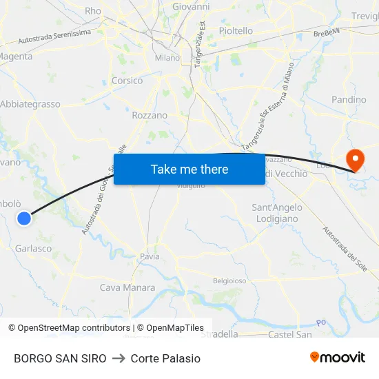 Borgo San Siro to Corte Palasio map