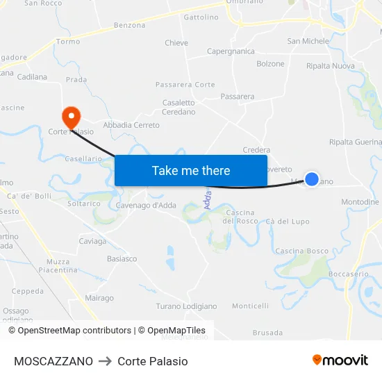 Moscazzano to Corte Palasio map