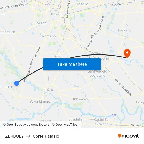 Zerbol to Corte Palasio map