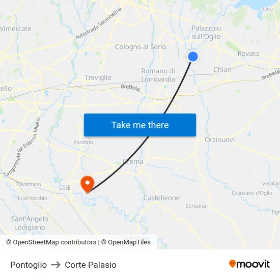 Pontoglio to Corte Palasio map