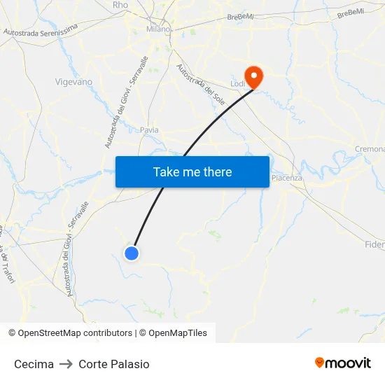 Cecima to Corte Palasio map