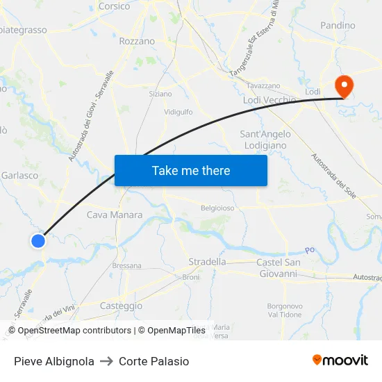 Pieve Albignola to Corte Palasio map