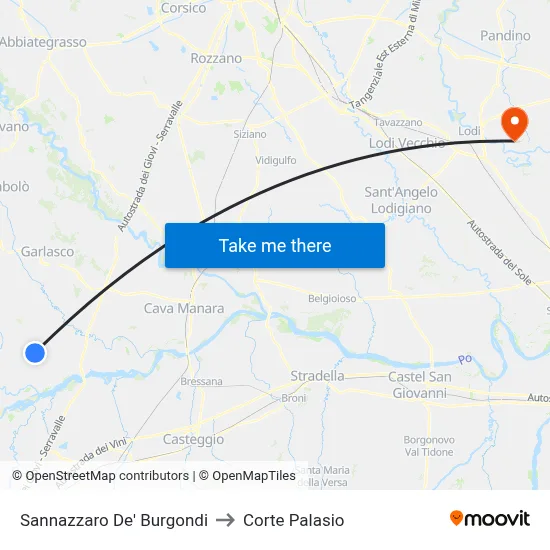 Sannazzaro De' Burgondi to Corte Palasio map