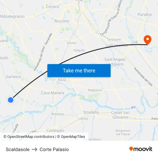 Scaldasole to Corte Palasio map