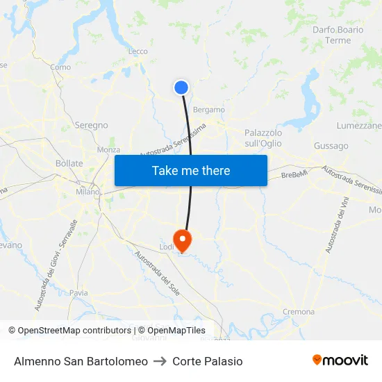 Almenno San Bartolomeo to Corte Palasio map