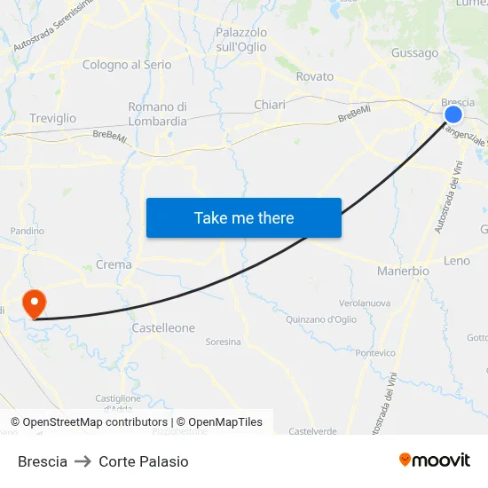 Brescia to Corte Palasio map