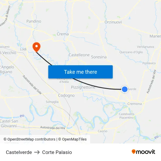 Castelverde to Corte Palasio map