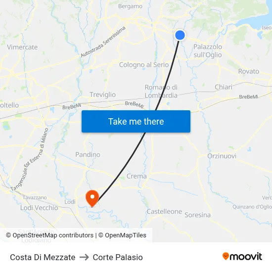 Costa di Mezzate to Corte Palasio map