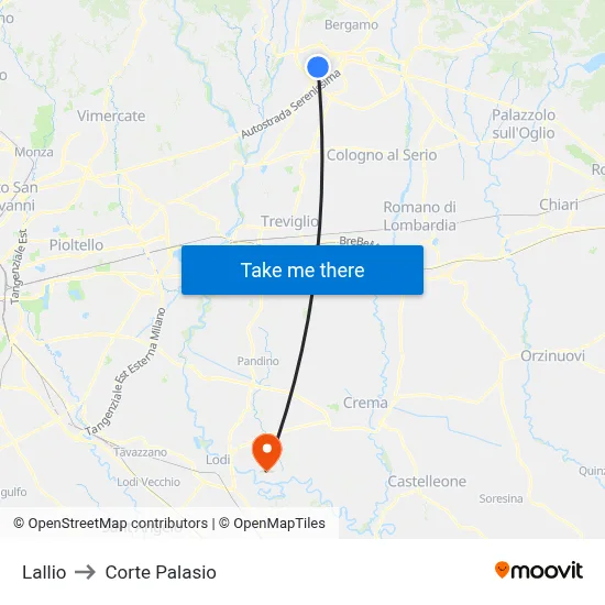 Lallio to Corte Palasio map