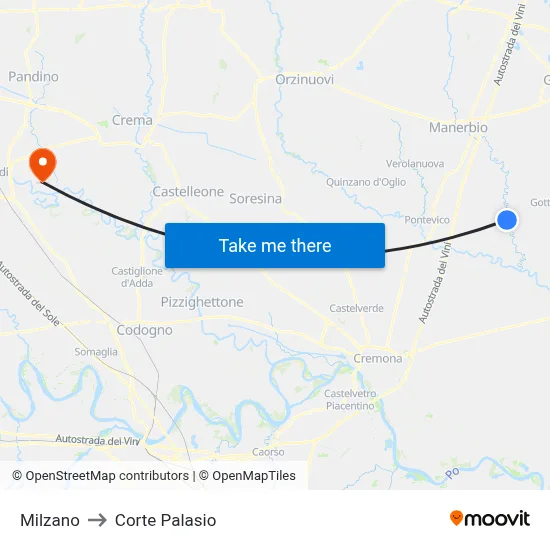 Milzano to Corte Palasio map