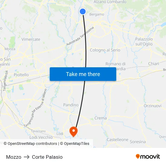 Mozzo to Corte Palasio map