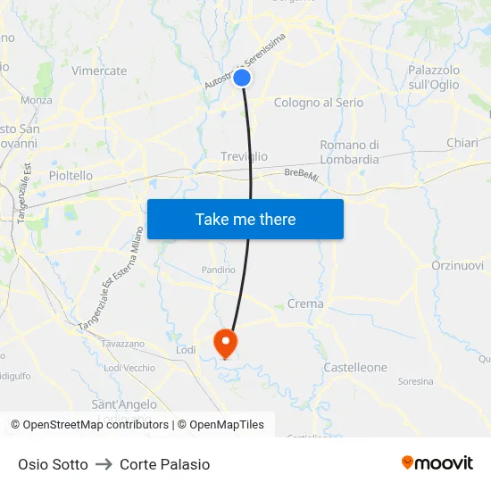 Osio Sotto to Corte Palasio map