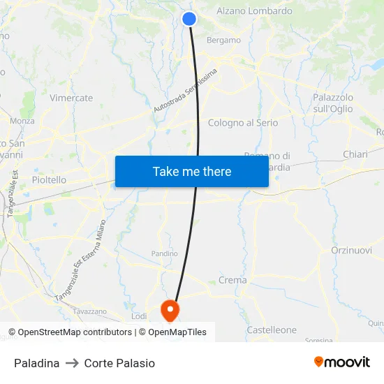 Paladina to Corte Palasio map