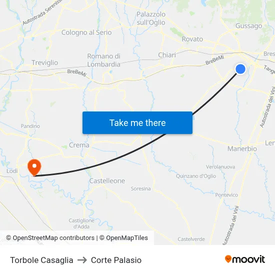 Torbole Casaglia to Corte Palasio map