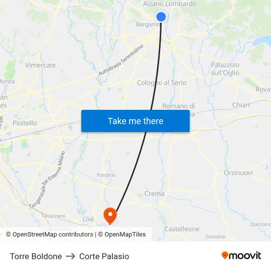 Torre Boldone to Corte Palasio map