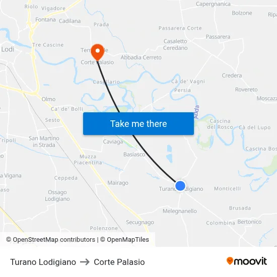 Turano Lodigiano to Corte Palasio map