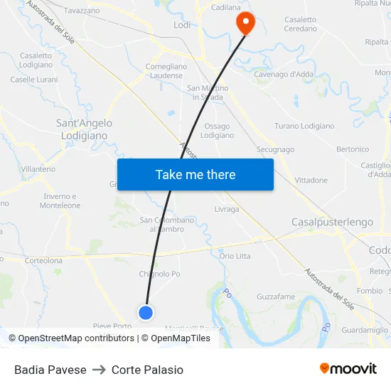 Badia Pavese to Corte Palasio map