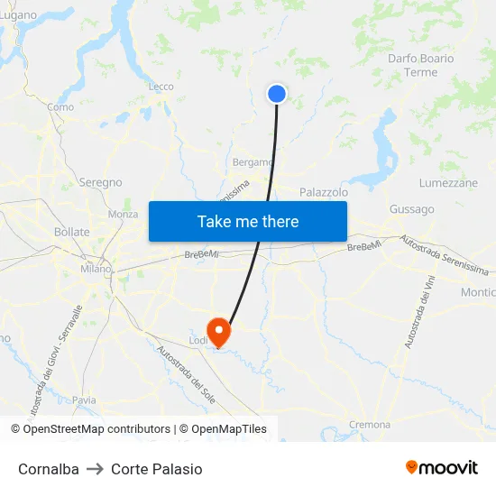 Cornalba to Corte Palasio map