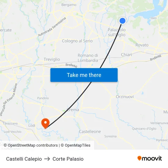 Castelli Calepio to Corte Palasio map