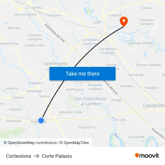 Corteolona to Corte Palasio map