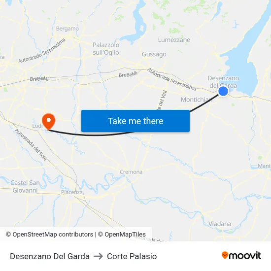 Desenzano del Garda to Corte Palasio map