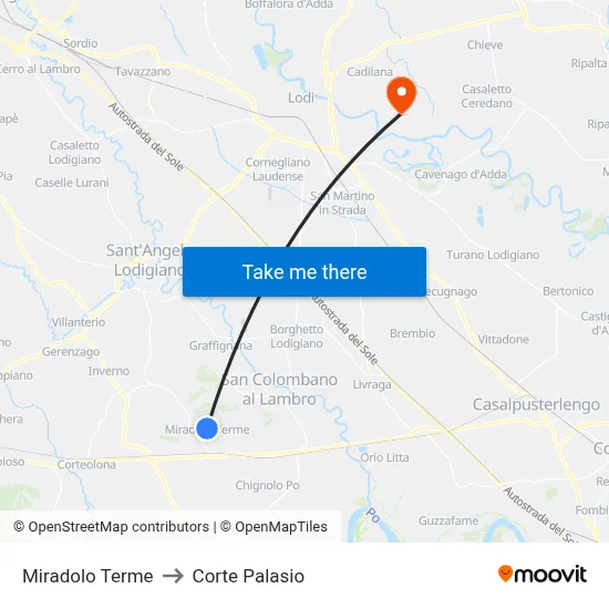 Miradolo Terme to Corte Palasio map
