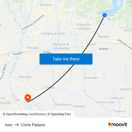 Iseo to Corte Palasio map