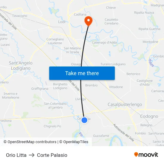 Orio Litta to Corte Palasio map