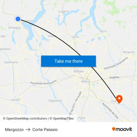 Mergozzo to Corte Palasio map