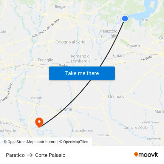 Paratico to Corte Palasio map