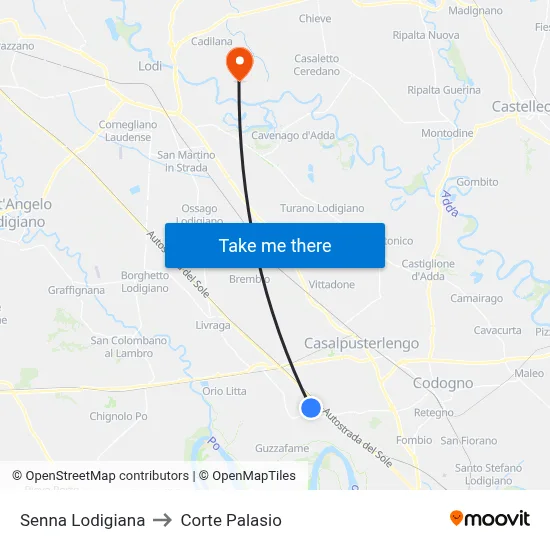Senna Lodigiana to Corte Palasio map