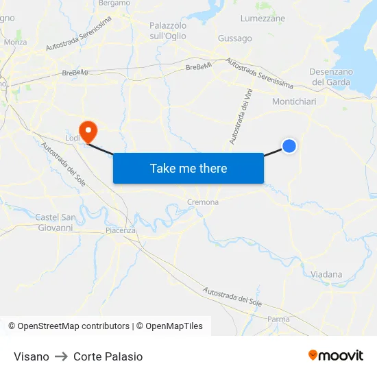 Visano to Corte Palasio map