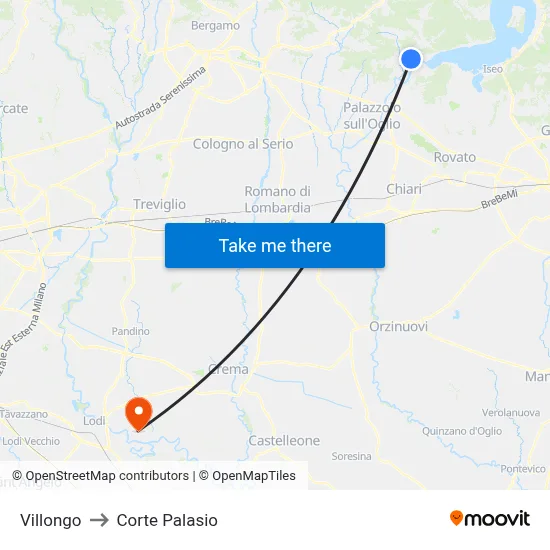 Villongo to Corte Palasio map