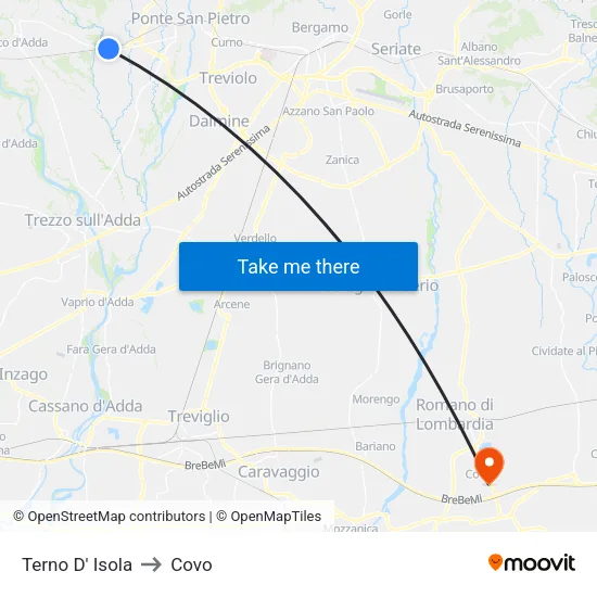Terno D' Isola to Covo map
