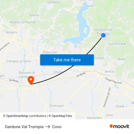 Gardone Val Trompia to Covo map