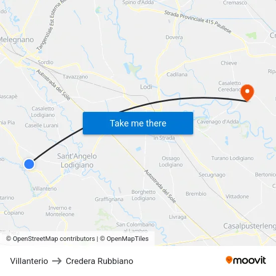 Villanterio to Credera Rubbiano map
