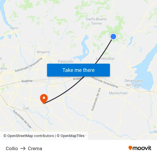 Collio to Crema map