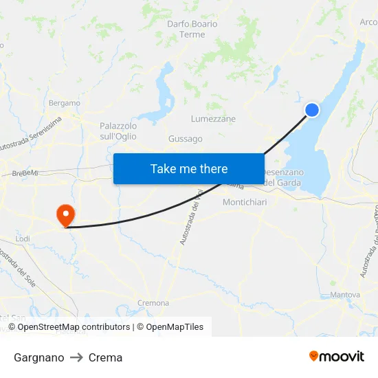 Gargnano to Crema map