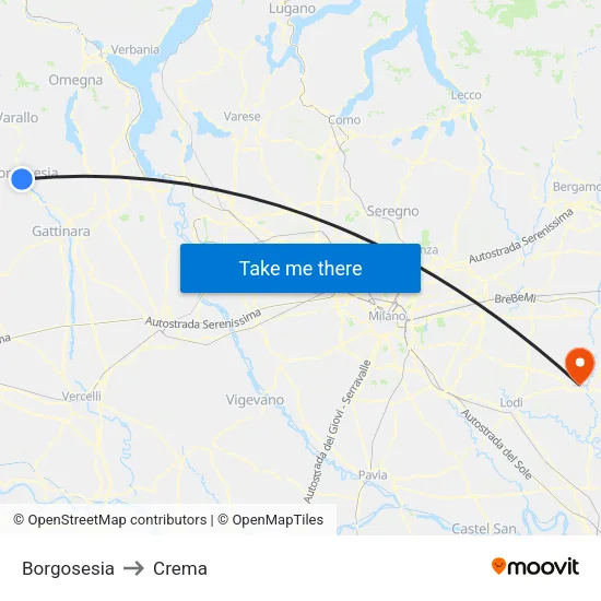 Borgosesia to Crema map