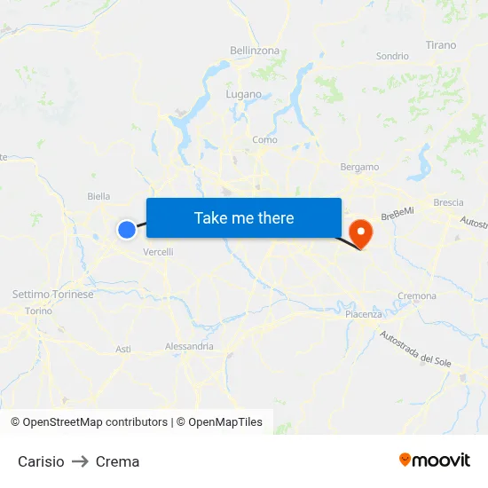 Carisio to Crema map