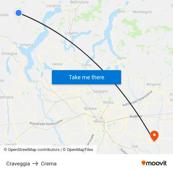 Craveggia to Crema map