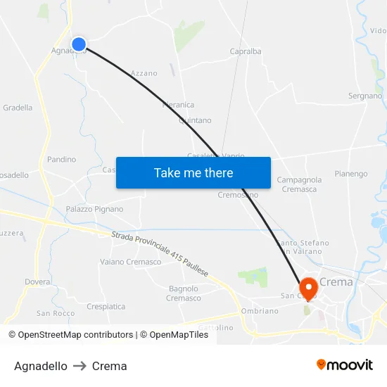 Agnadello to Crema map