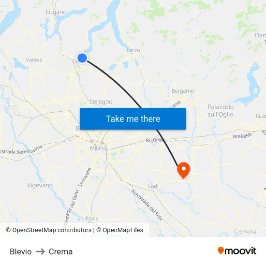 Blevio to Crema map