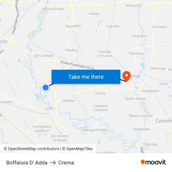 Boffalora D'Adda to Crema map