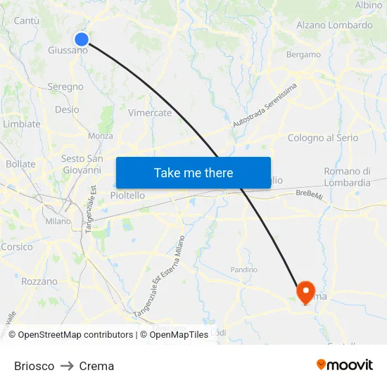 Briosco to Crema map