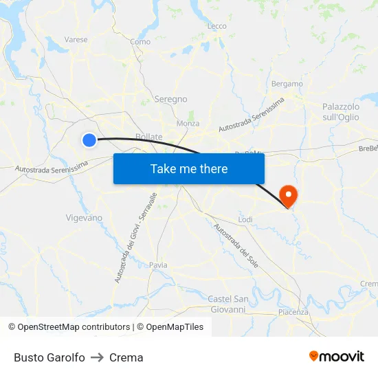 Busto Garolfo to Crema map