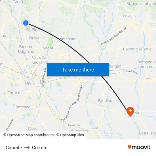 Cabiate to Crema map
