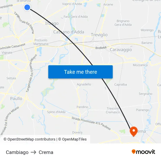 Cambiago to Crema map
