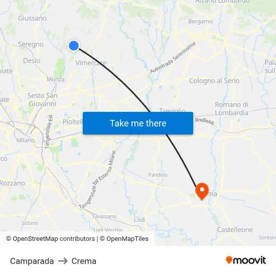 Camparada to Crema map