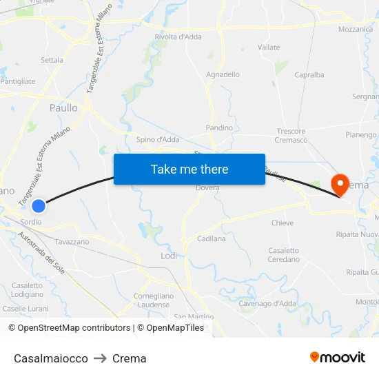 Casalmaiocco to Crema map